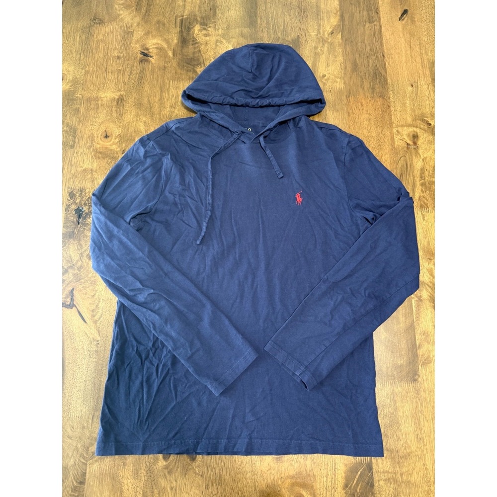 EUC Polo ralph lauren long sleeve hooded tshirt blue cotton size‎ S